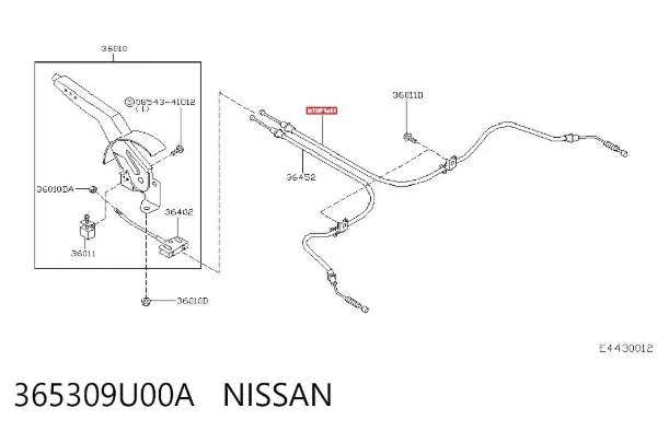 Cable de freno de mano trasero derecho 365309U00A Nissan/Infiniti