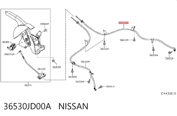 Cable de freno de mano trasero derecho 36530JD00A Nissan/Infiniti