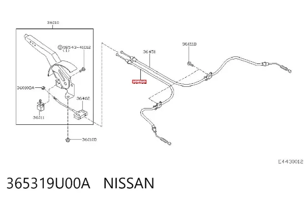 Cable de freno de mano trasero izquierdo 365319U00A Nissan/Infiniti