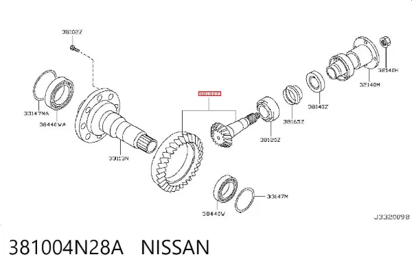 Corona y piñón del diferencial delantero 381004N28A Nissan/Infiniti