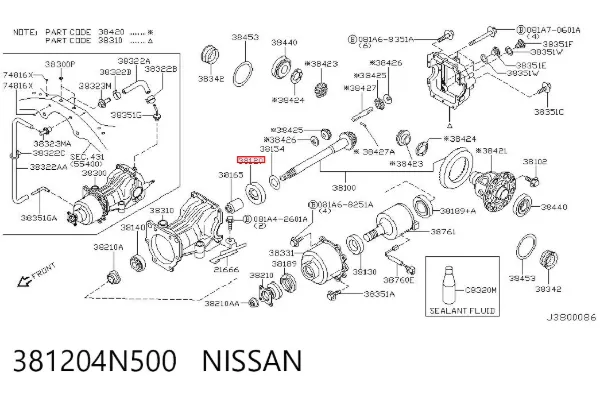 Cojinete trasero del eje de salida de la caja de transferencia 381204N500 Nissan/Infiniti