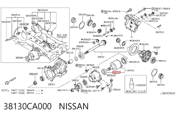 Cojinete del diferencial del eje trasero 38130CA000 Nissan/Infiniti