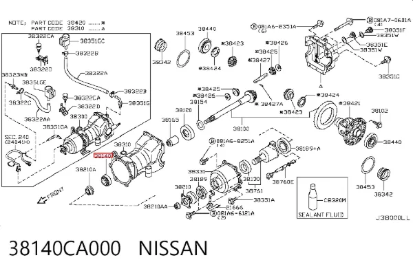 Cojinete del diferencial del eje trasero 38140CA000 Nissan/Infiniti
