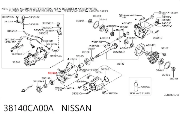 Cojinete del diferencial del eje trasero 38140CA00A Nissan/Infiniti
