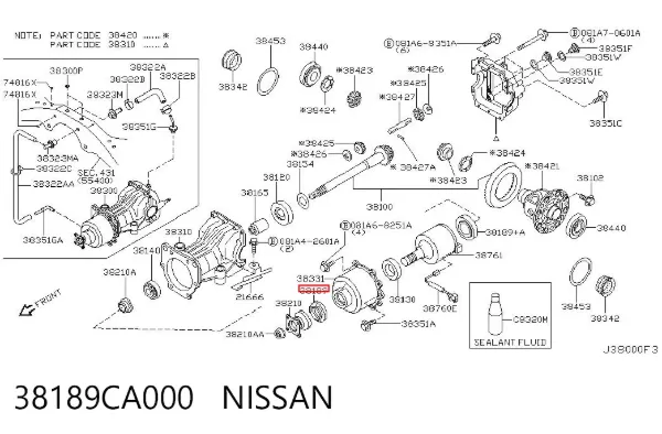 Retén del diferencial del eje trasero 38189CA000 Nissan/Infiniti
