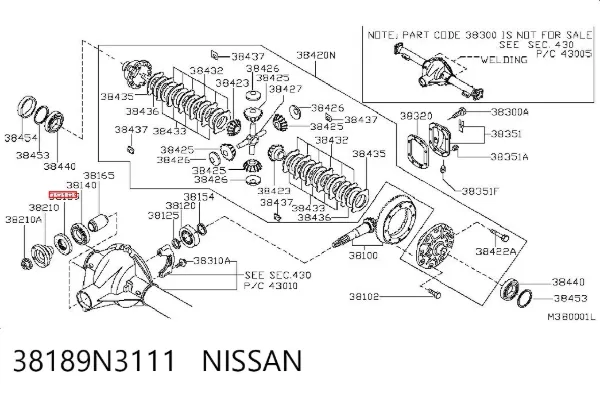 Retén del piñón del diferencial trasero 38189N3111 Nissan/Infiniti