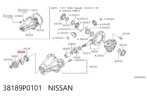 Retén del piñón del diferencial trasero 38189P0101 Nissan/Infiniti