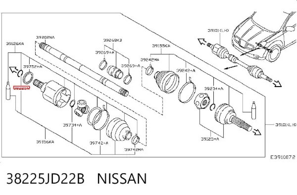 Semieje delantero izquierdo 38225JD22B Nissan/Infiniti