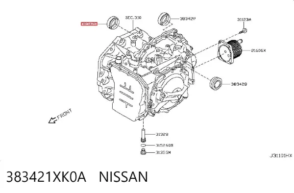 Sello de aceite de transmisión automática/caja de cambios (eje del piñón) 383421XK0A Nissan/Infiniti