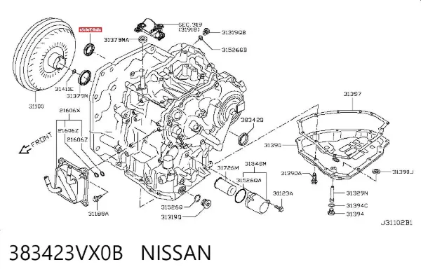 Retén del semieje delantero derecho 383423VX0B Nissan/Infiniti