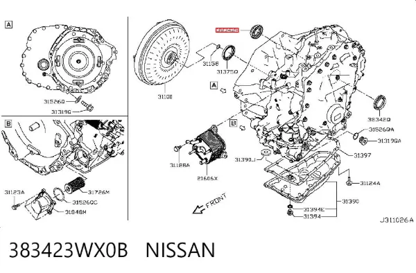Retén del semieje delantero 383423WX0B Nissan/Infiniti