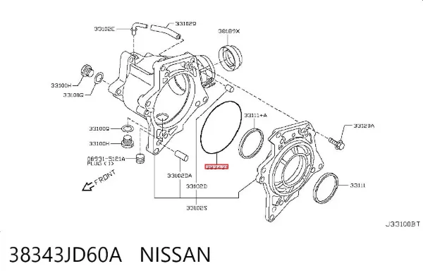 Junta del diferencial trasero 38343JD60A Nissan/Infiniti
