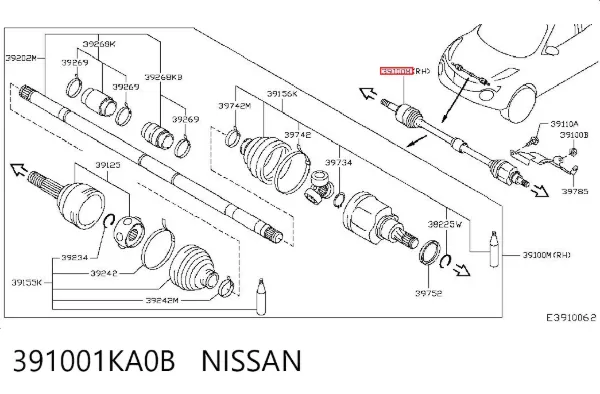 Semieje delantero derecho 391001KA0B Nissan/Infiniti