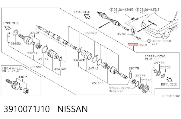 Junta homocinetica 3910071J10 Nissan/Infiniti
