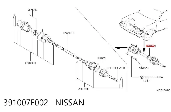 Semieje delantero 391007F002 Nissan/Infiniti