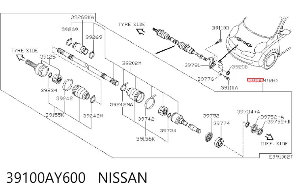 Semieje delantero derecho 39100AY600 Nissan/Infiniti