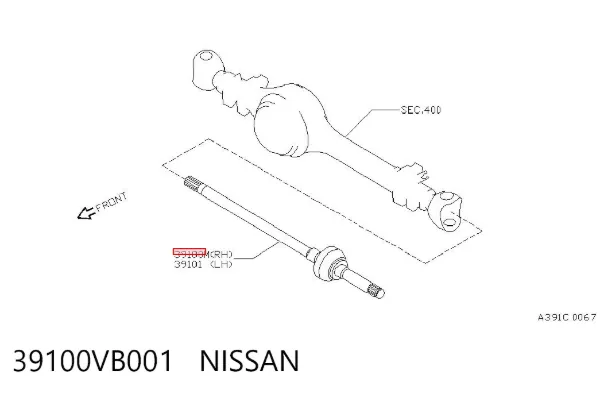Semieje delantero derecho 39100VB001 Nissan/Infiniti