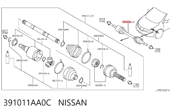 Semieje delantero izquierdo 391011AA0C Nissan/Infiniti