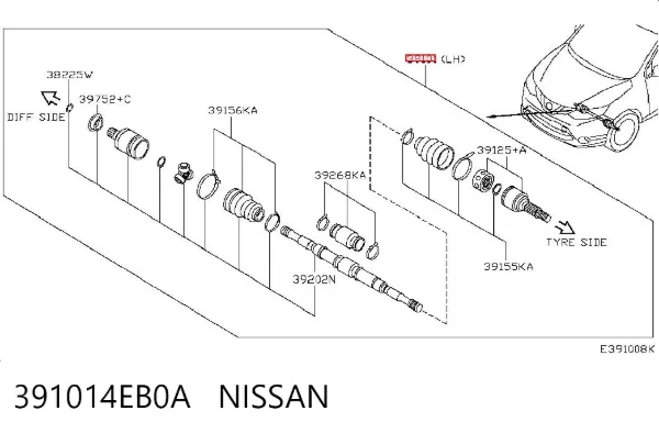 Semieje delantero izquierdo 391014EB0A Nissan/Infiniti