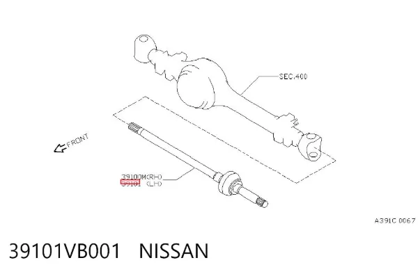 Semieje delantero izquierdo 39101VB001 Nissan/Infiniti