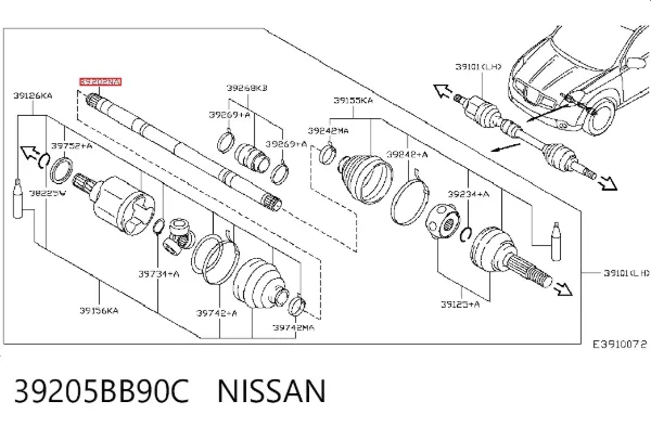 Semieje delantero izquierdo 39205BB90C Nissan/Infiniti