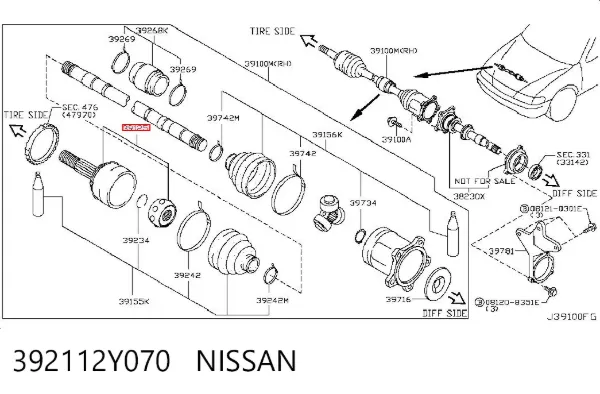 Junta homocinetica 392112Y070 Nissan/Infiniti
