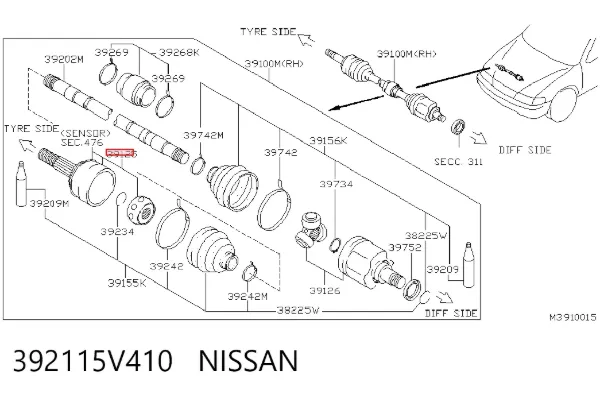 Junta homocinetica 392115V410 Nissan/Infiniti