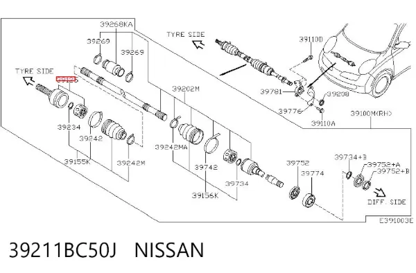 Junta homocinetica 39211BC50J Nissan/Infiniti