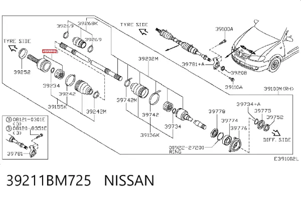 Junta homocinetica 39211BM725 Nissan/Infiniti