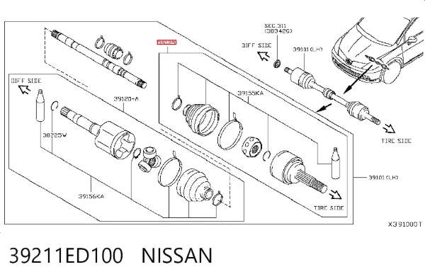 Junta homocinetica 39211ED100 Nissan/Infiniti