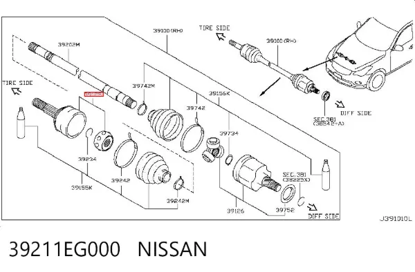 Junta homocinetica 39211EG000 Nissan/Infiniti