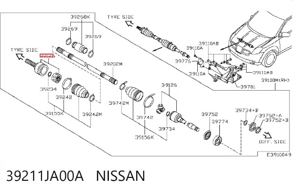 Junta homocinetica 39211JA00A Nissan/Infiniti