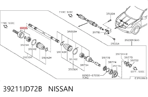Junta homocinetica 39211JD72B Nissan/Infiniti