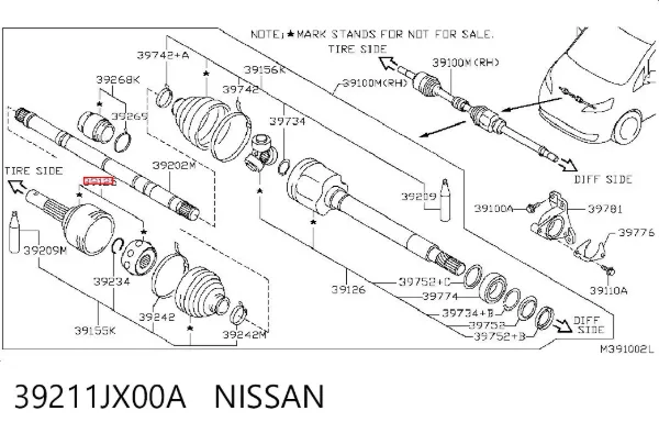 Junta homocinetica 39211JX00A Nissan/Infiniti