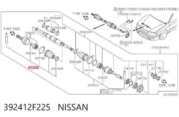 Fuelle de palier delantero exterior 392412F225 Nissan/Infiniti