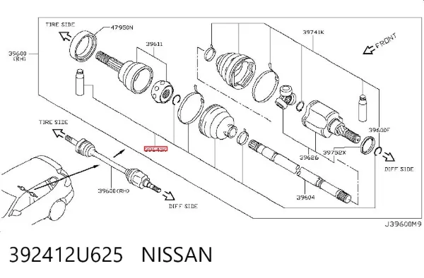 Fuelle exterior del eje de transmisión trasero 392412U625 Nissan/Infiniti