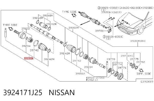 Fuelle de palier delantero exterior 3924171J25 Nissan/Infiniti