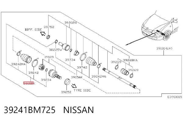 Fuelle de palier delantero exterior 39241BM725 Nissan/Infiniti