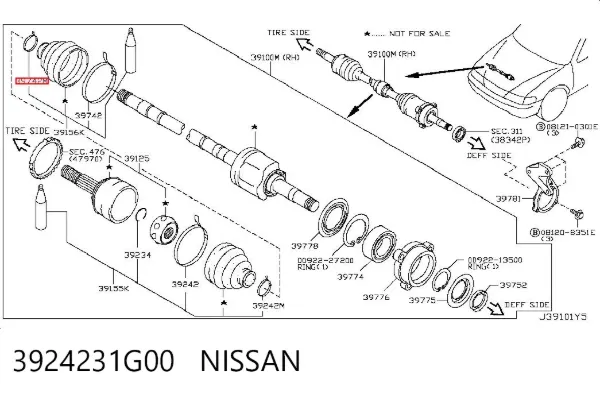 Abrazadera universal de fuelle de junta homocinética 3924231G00 Nissan/Infiniti