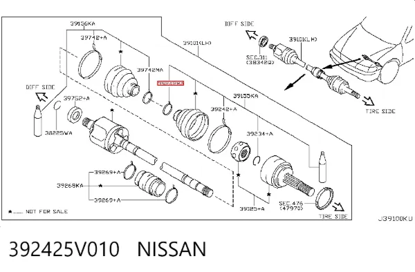 Abrazadera universal de fuelle de junta homocinética 392425V010 Nissan/Infiniti