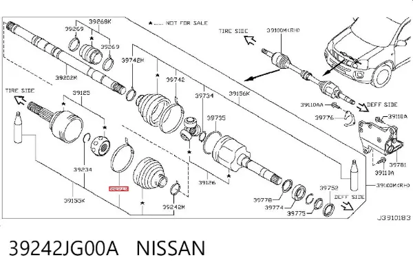 Abrazadera universal de fuelle de junta homocinética 39242JG00A Nissan/Infiniti