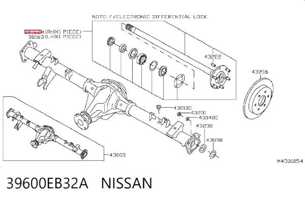 Semieje trasero derecho 39600EB32A Nissan/Infiniti