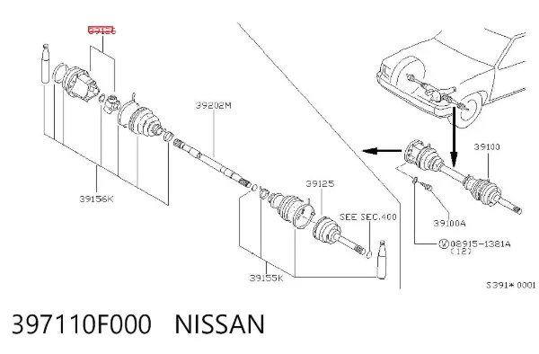 Junta homocinética interna delantera 397110F000 Nissan/Infiniti