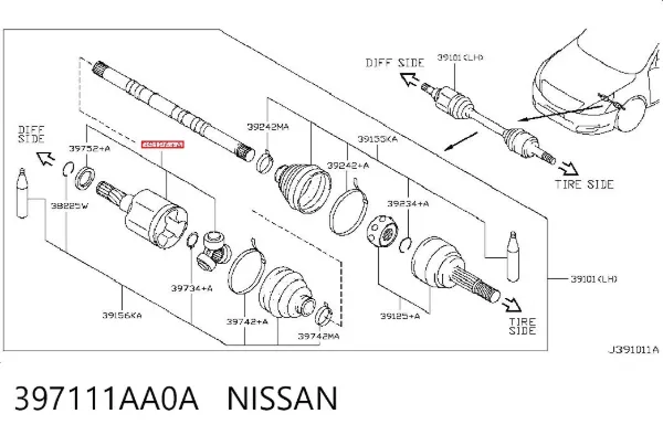 Junta homocinética interna delantera izquierda 397111AA0A Nissan/Infiniti