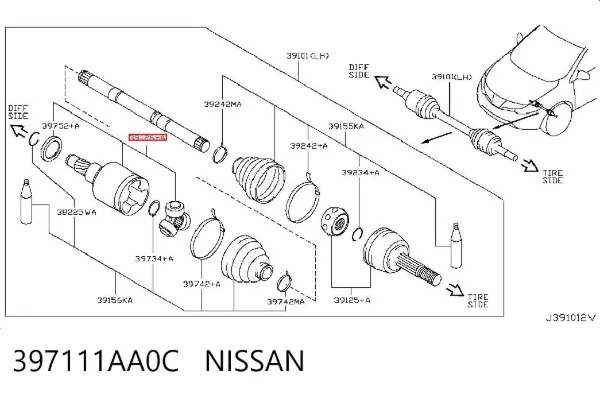 Junta homocinética interna delantera izquierda 397111AA0C Nissan/Infiniti