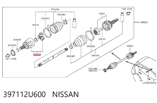 Junta homocinética interior trasera 397112U600 Nissan/Infiniti