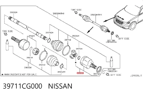 Junta homocinética interna delantera derecha 39711CG000 Nissan/Infiniti