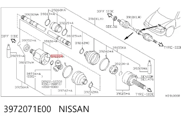 Junta trípode interior 3972071E00 Nissan/Infiniti