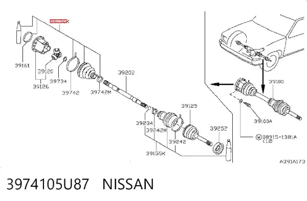 Fuelle de semieje delantero interior 3974105U87 Nissan/Infiniti