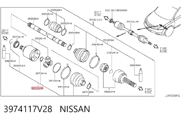 Fuelle de semieje delantero interior 3974117V28 Nissan/Infiniti